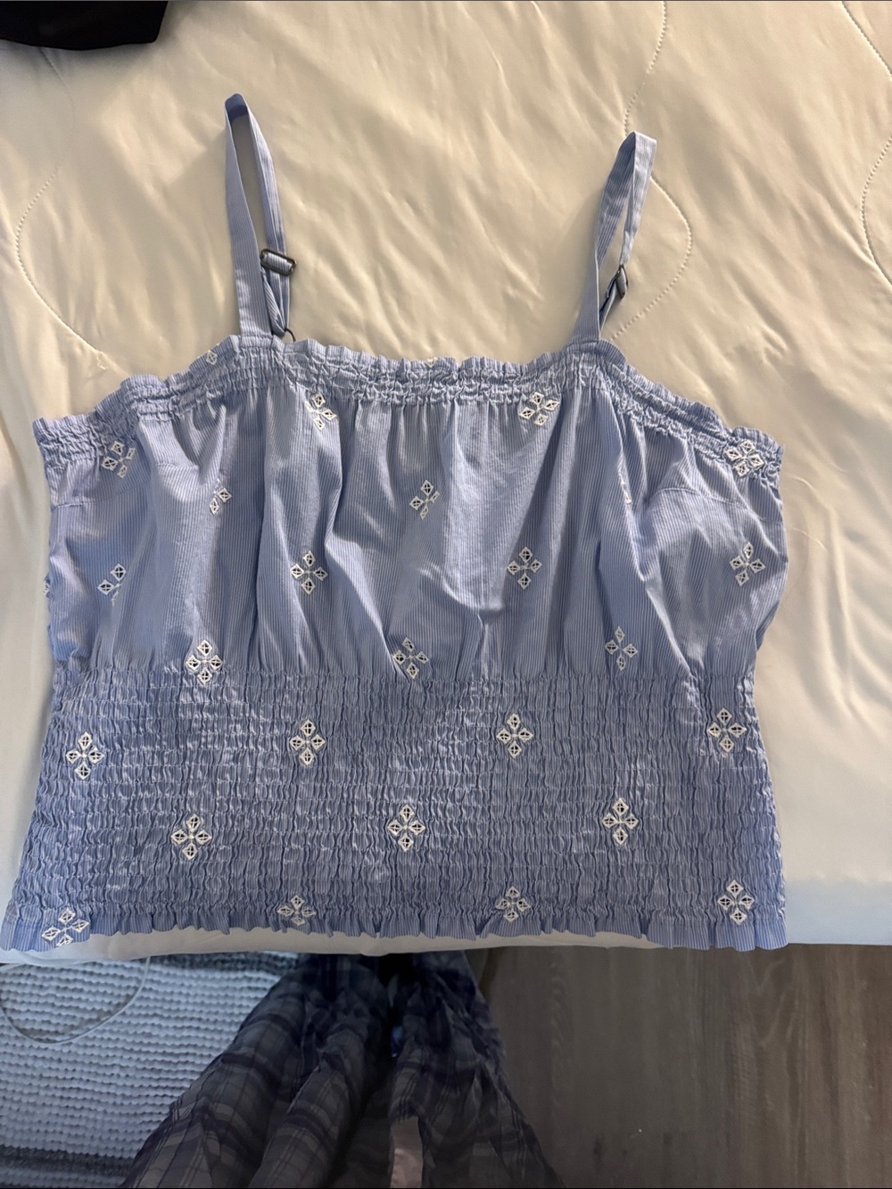 Chelsea28 Light Blue Embroidered Smocked Cami